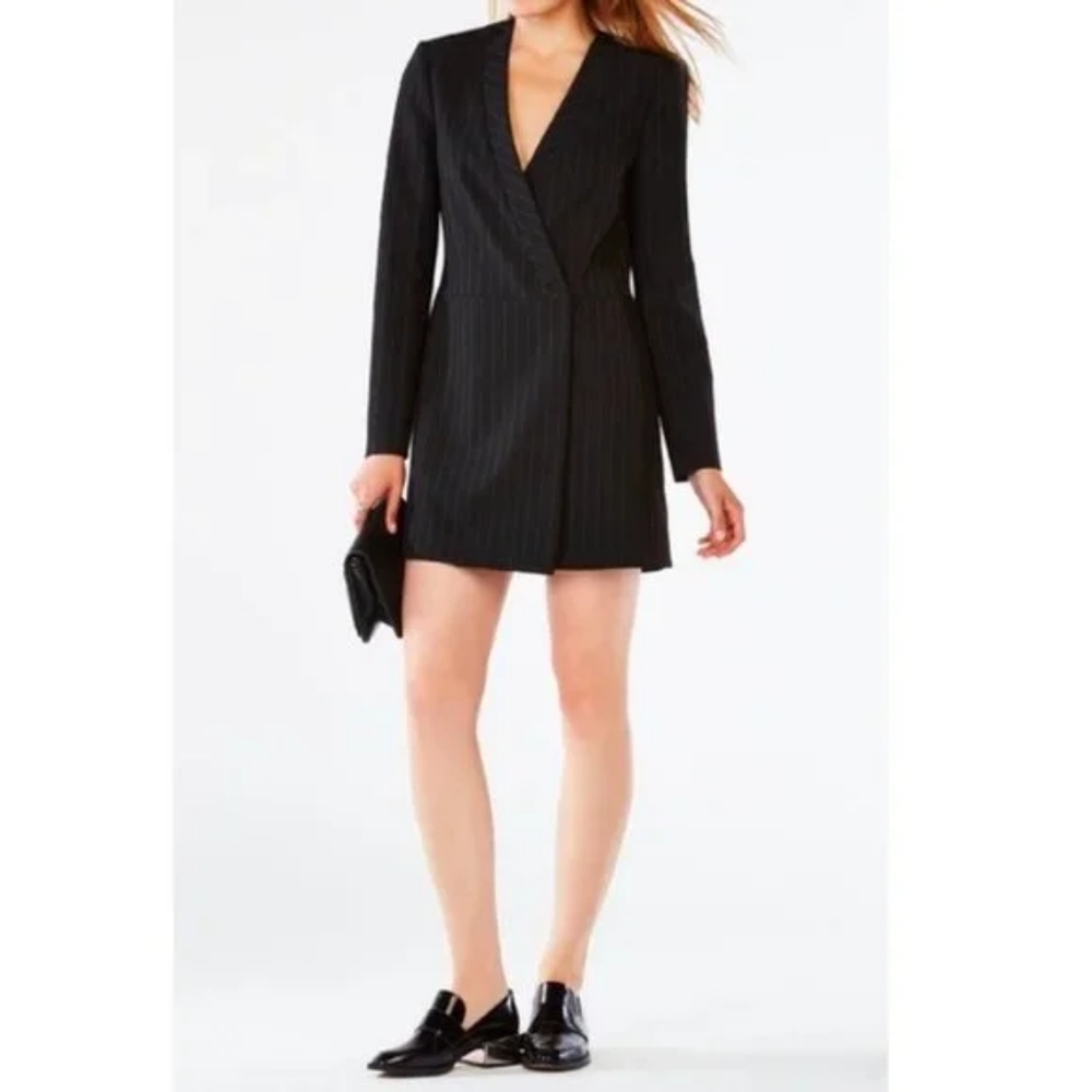 BCBGMaxAzria Dress Waleska Blazer Suit Jacket Mini Dress Pinstripe Black XS - Picture 2 of 11